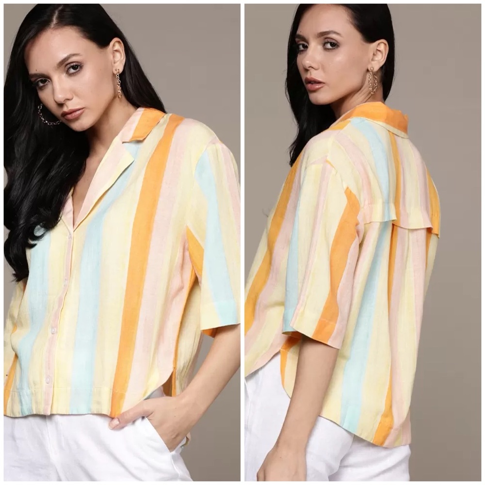 Mango Women Multicolored Striped Casual Shirt Size L